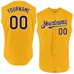 Custom Name Number Baseball Jersey - Personalized Gold Brown-White Sleeveless Authentic Team Gear Personalized Gold Brown-White