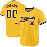Custom Name and Number Baseball Jersey - Personalized Gold Brown White Authentic Throwback Personalized Gold Brown-White