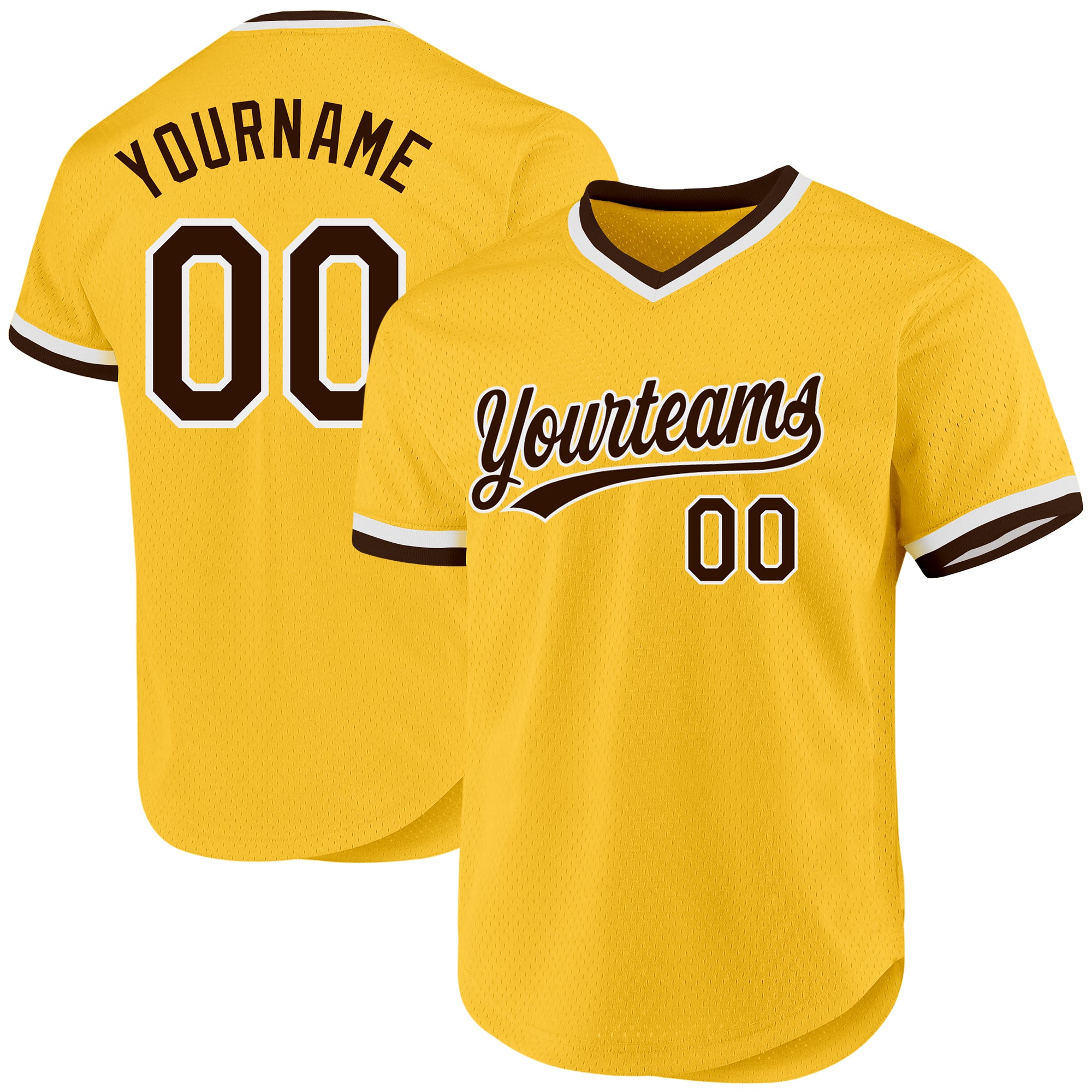 Custom Name and Number Baseball Jersey - Personalized Gold Brown White Authentic Throwback Personalized Gold Brown-White