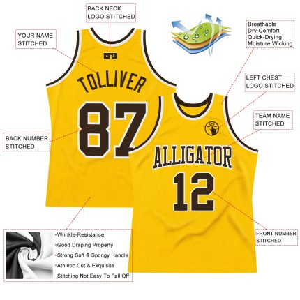Custom Personalized Gold White Brown Basketball Jersey with Name & Number - Authentic Throwback Style Personalized Gold Brown-White