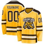 Personalized Gold Hockey Jersey | Brown and White Custom Jersey for Fans Personalized Gold Brown-White Hockey Jersey