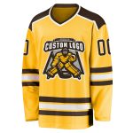 Personalized Gold Hockey Jersey | Brown and White Custom Jersey for Fans Personalized Gold Brown-White Hockey Jersey