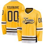 Custom Name and Number Personalized Hockey Jersey Gold Brown-White Team Jersey Personalized Gold Brown-White Hockey Jersey