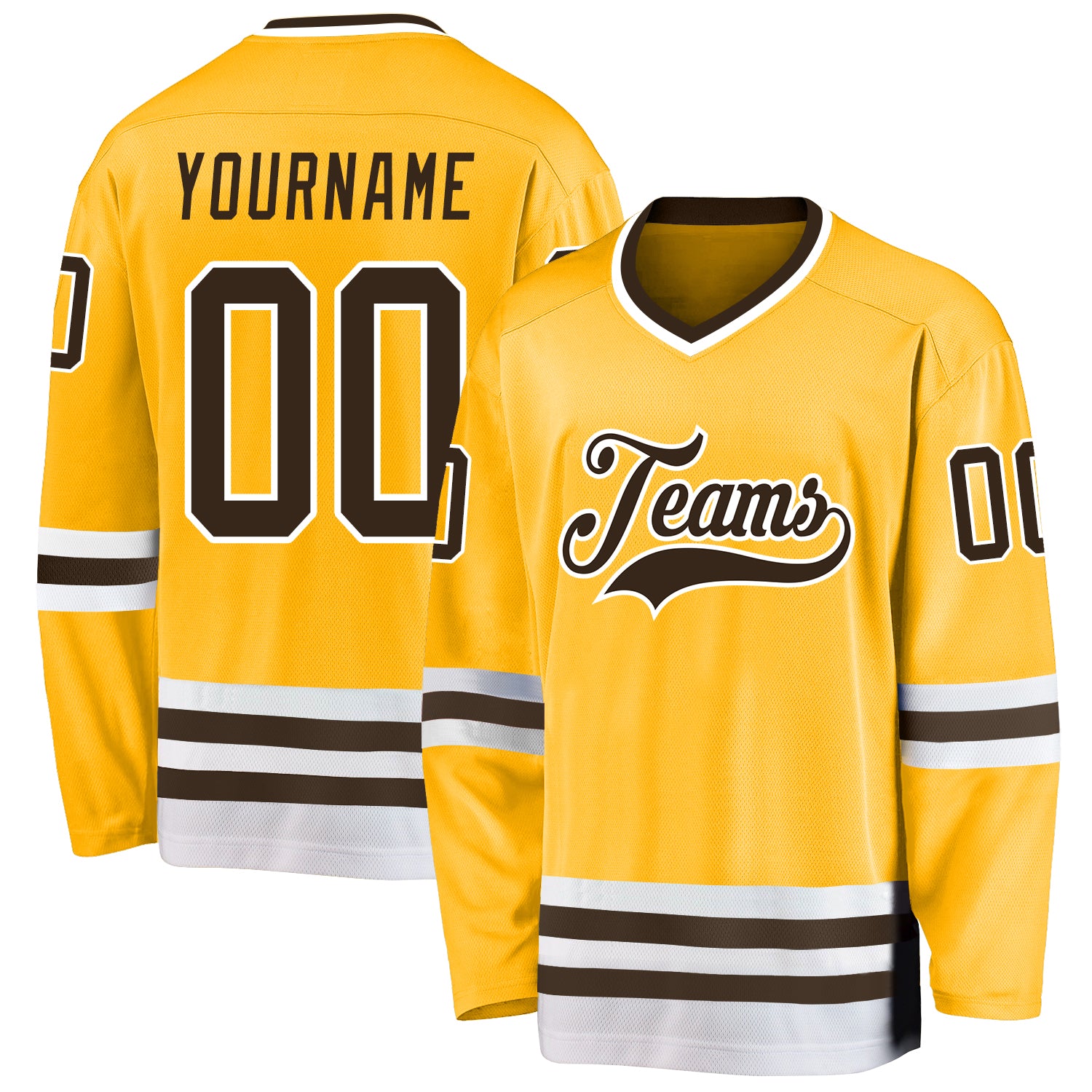 Custom Name and Number Personalized Hockey Jersey Gold Brown-White Team Jersey Personalized Gold Brown-White Hockey Jersey