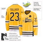 Custom Name and Number Personalized Hockey Jersey Gold Brown-White Team Jersey Personalized Gold Brown-White Hockey Jersey