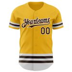 Custom Name and Number Personalized Baseball Jersey in Gold Brown-White Line, Authentic Team Apparel Personalized Gold Brown-White
