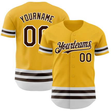 Custom Name and Number Personalized Baseball Jersey in Gold Brown-White Line, Authentic Team Apparel Personalized Gold Brown-White
