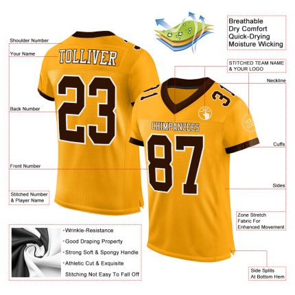 Personalized Gold Brown-White Authentic Football Jersey - Custom Mesh Design Personalized Gold Brown-White Mesh Authentic