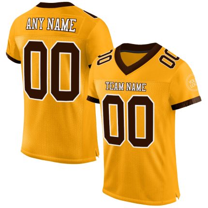 Personalized Gold Brown-White Authentic Football Jersey - Custom Mesh Design Personalized Gold Brown-White Mesh Authentic