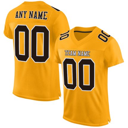 Custom Name & Number Personalized Gold Brown-White Authentic Football Jersey Mesh Team Personalized Gold Brown-White Mesh