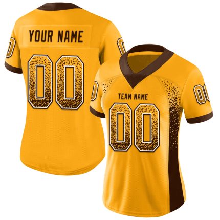 Custom Name and Number Football Jersey in Gold Brown White Mesh - Drift Fashion Team Apparel Personalized Gold Brown-White
