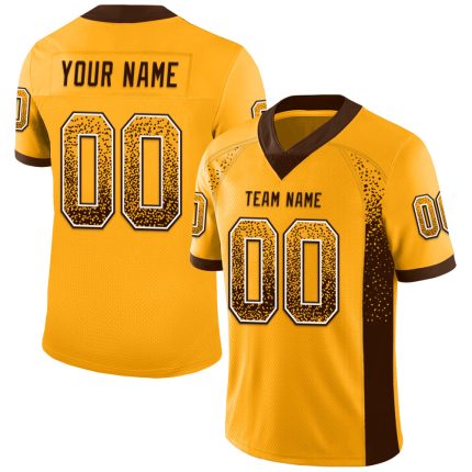 Custom Name and Number Football Jersey in Gold Brown White Mesh - Drift Fashion Team Apparel Personalized Gold Brown-White