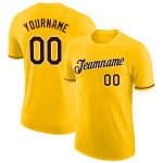 Custom Team Name Number T-Shirt - Personalized Brown-White Gold Performance Tee Personalized Gold Brown-White Performance