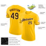 Custom Team Name Number T-Shirt - Personalized Brown-White Gold Performance Tee Personalized Gold Brown-White Performance