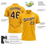 Custom Name Number Golf Polo Shirt - Personalized Gold Brown-White Vapor Performance Tee Personalized Gold Brown-White Performance