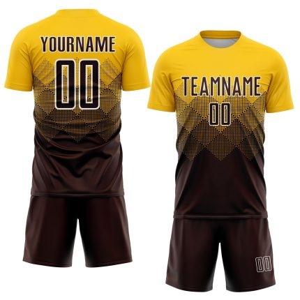 Custom Name Number Soccer Jersey Uniform - Personalized Brown White Gold Sublimation Team Gear Personalized Gold Brown-White