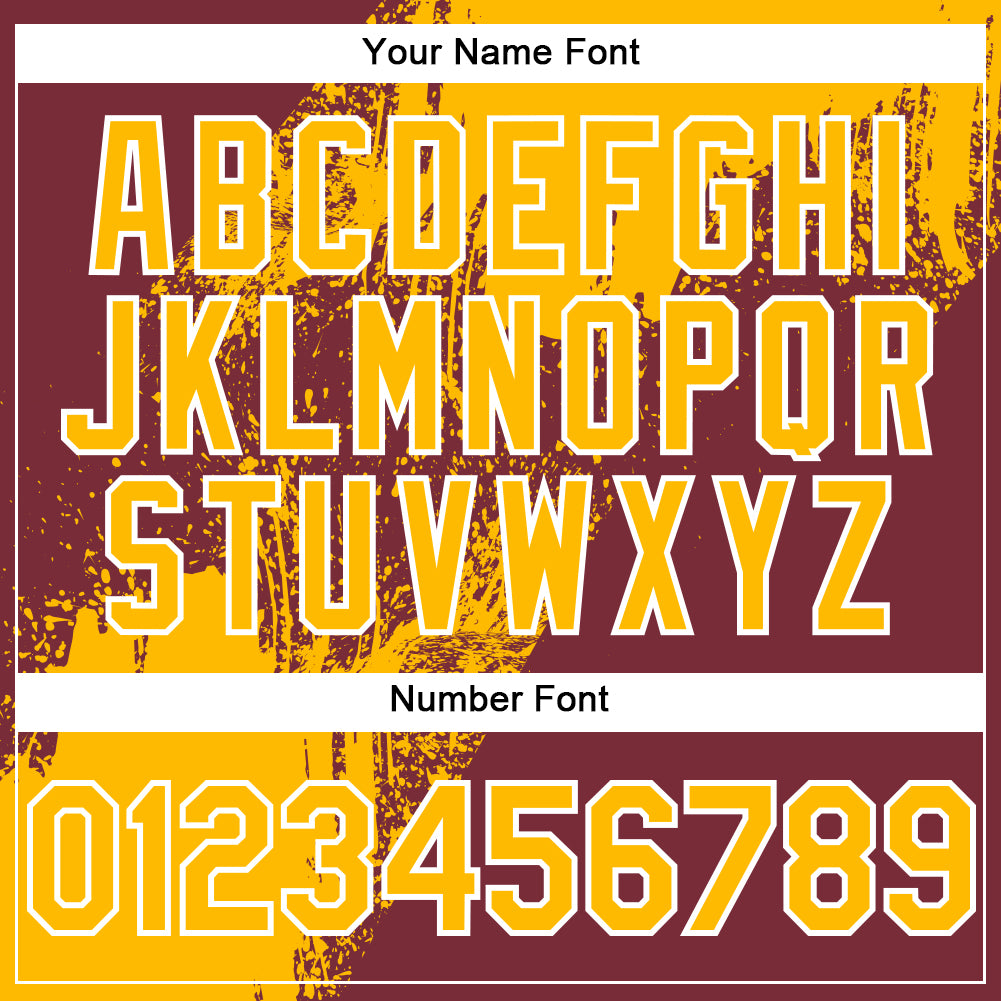 Personalized Gold Burgundy-White 3D Pattern Design Abstract Brush Stroke Authentic Baseball Jersey Team Custom Name and Number Custom Name Number Baseball Jersey - Personalized 3D Abstract Brush Stroke Design in Gold and Burgundy-White Personalized - Image 5