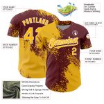 Custom Name Number Baseball Jersey - Personalized 3D Abstract Brush Stroke Design in Gold and Burgundy-White Personalized