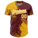 Custom Name Number Baseball Jersey - Personalized 3D Abstract Brush Stroke Design in Gold and Burgundy-White Personalized