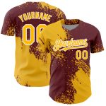 Custom Name Number Baseball Jersey - Personalized 3D Abstract Brush Stroke Design in Gold and Burgundy-White Personalized