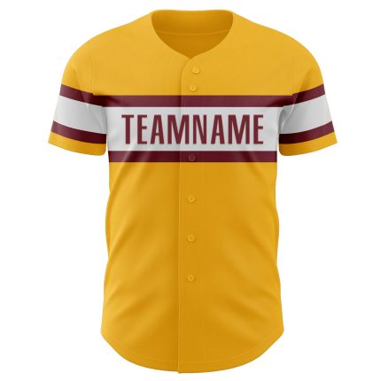 Custom Name and Number Gold Burgundy-White Baseball Jersey - Personalized Authentic Team Jersey Personalized Gold Burgundy-White