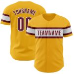 Custom Name and Number Gold Burgundy-White Baseball Jersey - Personalized Authentic Team Jersey Personalized Gold Burgundy-White