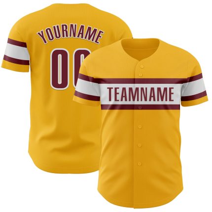 Custom Name and Number Gold Burgundy-White Baseball Jersey - Personalized Authentic Team Jersey Personalized Gold Burgundy-White