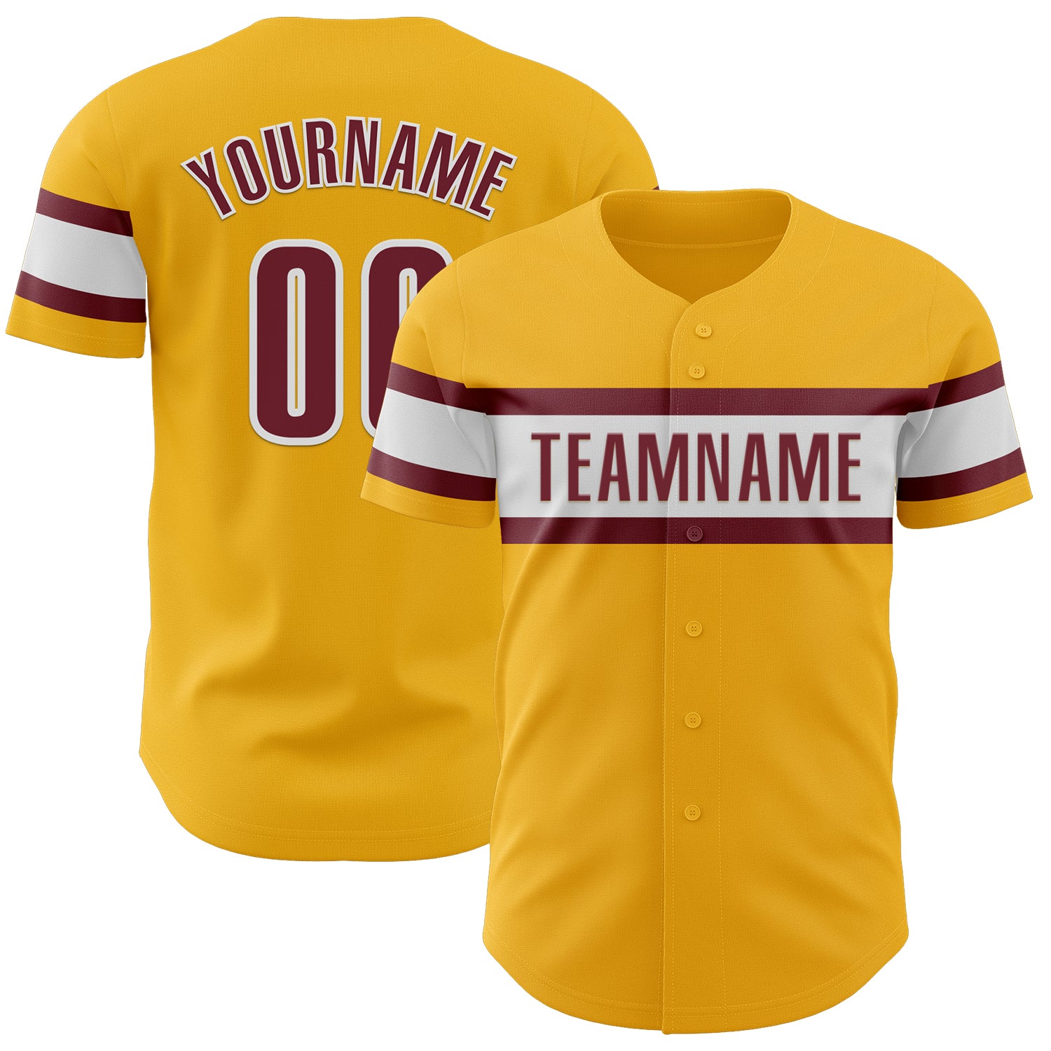 Custom Name and Number Gold Burgundy-White Baseball Jersey - Personalized Authentic Team Jersey Personalized Gold Burgundy-White
