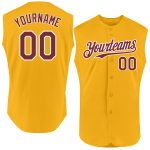 Custom Name and Number Personalized Gold Burgundy-White Sleeveless Baseball Jersey Authentic Team Apparel Personalized Gold
