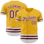 Custom Name and Number Personalized Burgundy Gold Baseball Jersey - Authentic Team Apparel Personalized Gold Burgundy-White