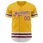 Custom Name and Number Personalized Burgundy Gold Baseball Jersey - Authentic Team Apparel Personalized Gold Burgundy-White