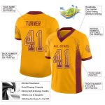 Custom Name Number Fashion Football Jersey - Personalized Gold Burgundy-White Mesh Design Personalized Gold Burgundy-White