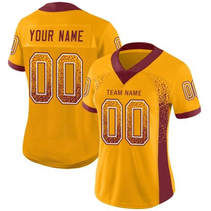 Custom Name Number Fashion Football Jersey - Personalized Gold Burgundy-White Mesh Design Personalized Gold Burgundy-White