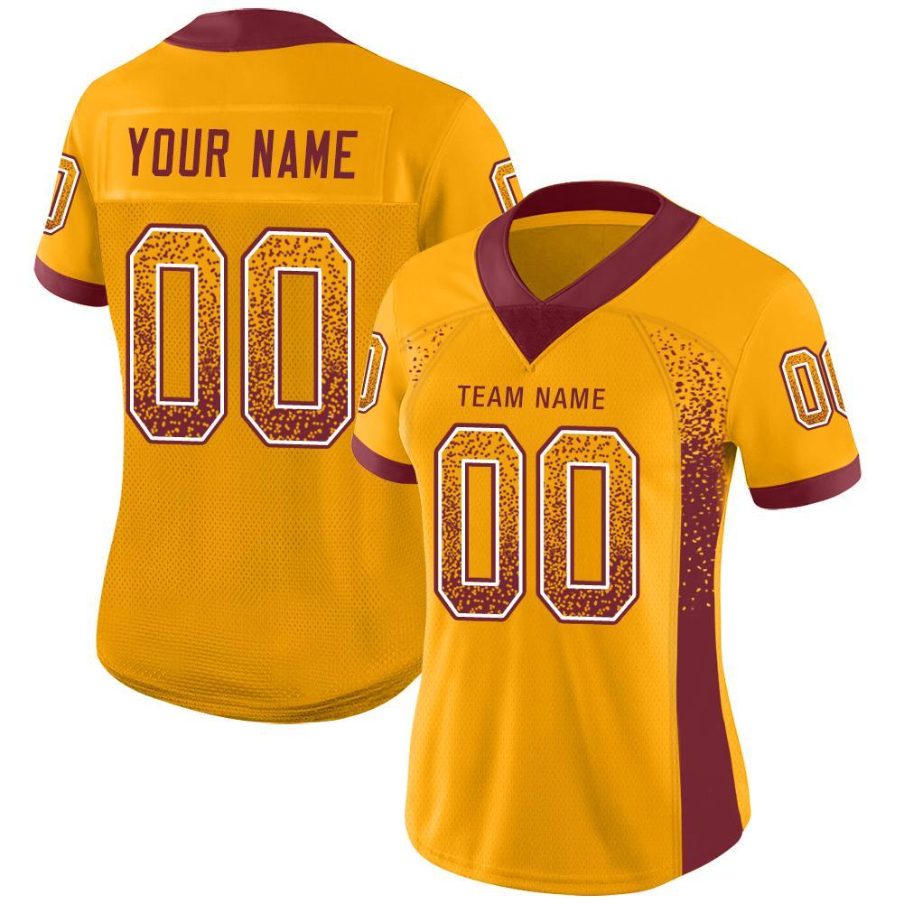 Custom Name Number Fashion Football Jersey - Personalized Gold Burgundy-White Mesh Design Personalized Gold Burgundy-White