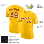 Custom Team Name and Number Performance T-Shirt - Personalized Burgundy and White Gold Design Personalized Gold Burgundy-White