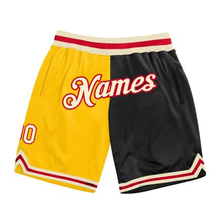 Custom Name Number Personalized Basketball Shorts Gold Black Fashion Throwback Split Team Authentic Personalized Gold Cream-Black