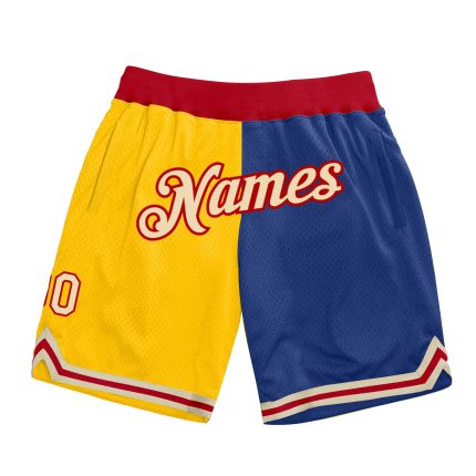 Custom Name Number Personalized Gold Cream Basketball Shorts Split Fashion - Authentic Throwback Team Apparel Personalized