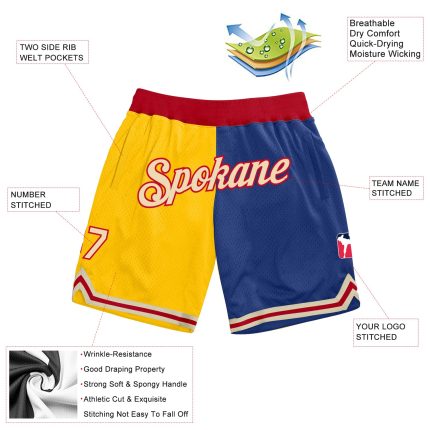 Custom Name Number Personalized Gold Cream Basketball Shorts Split Fashion - Authentic Throwback Team Apparel Personalized
