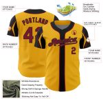 Custom Name & Number Authentic Baseball Jersey in Gold, Crimson, Black - Personalized Arm Shapes Design Personalized Gold