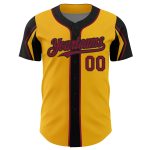 Custom Name & Number Authentic Baseball Jersey in Gold, Crimson, Black - Personalized Arm Shapes Design Personalized Gold