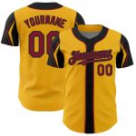 Custom Name & Number Authentic Baseball Jersey in Gold, Crimson, Black - Personalized Arm Shapes Design Personalized Gold