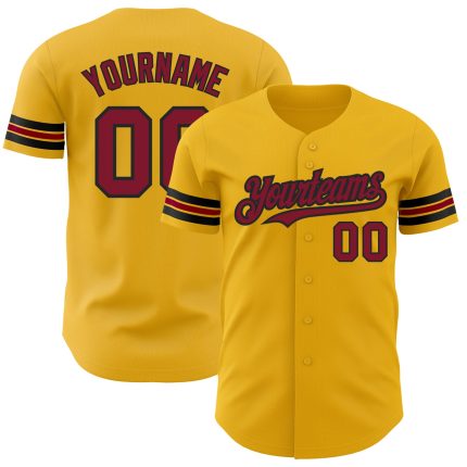 Personalized Gold Crimson & Black Authentic Baseball Jersey for Men Personalized Gold Crimson-Black Authentic Baseball Jersey