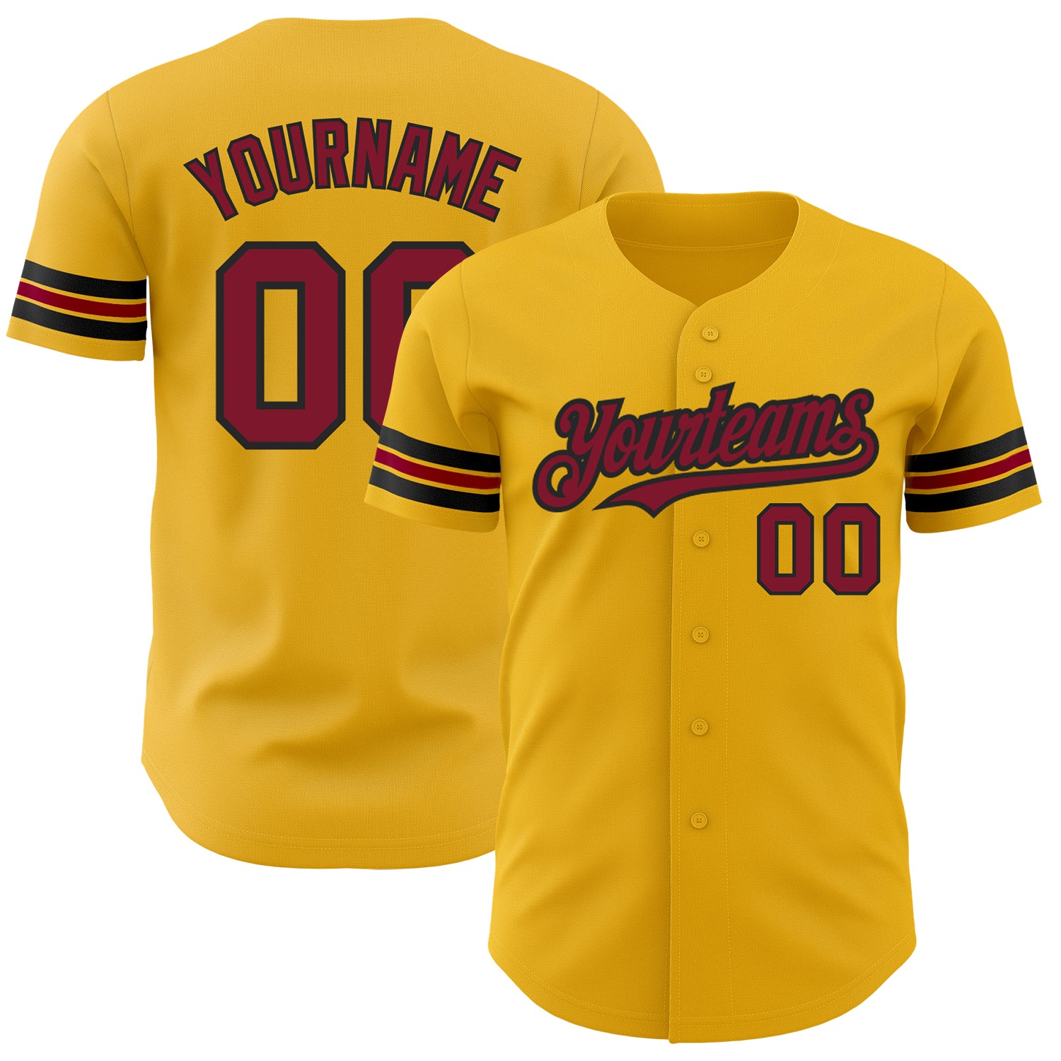 Personalized Gold Crimson & Black Authentic Baseball Jersey for Men Personalized Gold Crimson-Black Authentic Baseball Jersey