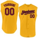 Custom Name and Number Personalized Gold Crimson-Black Baseball Jersey - Authentic Sleeveless Design Personalized Gold Crimson-Black