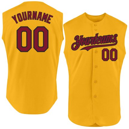 Custom Name and Number Personalized Gold Crimson-Black Baseball Jersey - Authentic Sleeveless Design Personalized Gold Crimson-Black