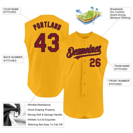 Custom Name and Number Personalized Gold Crimson-Black Baseball Jersey - Authentic Sleeveless Design Personalized Gold Crimson-Black