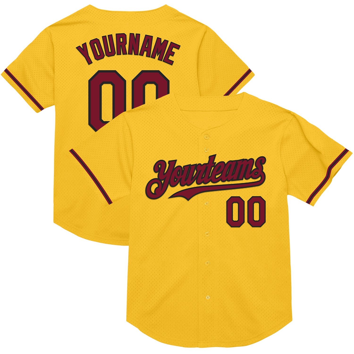 Custom Name Number Personalized Gold Crimson Black Mesh Baseball Jersey Authentic Throwback Team Personalized Gold Crimson-Black