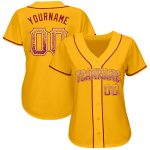 Custom Name and Number Personalized Gold Crimson-Cream Baseball Jersey - Authentic Drift Fashion Team Apparel Personalized