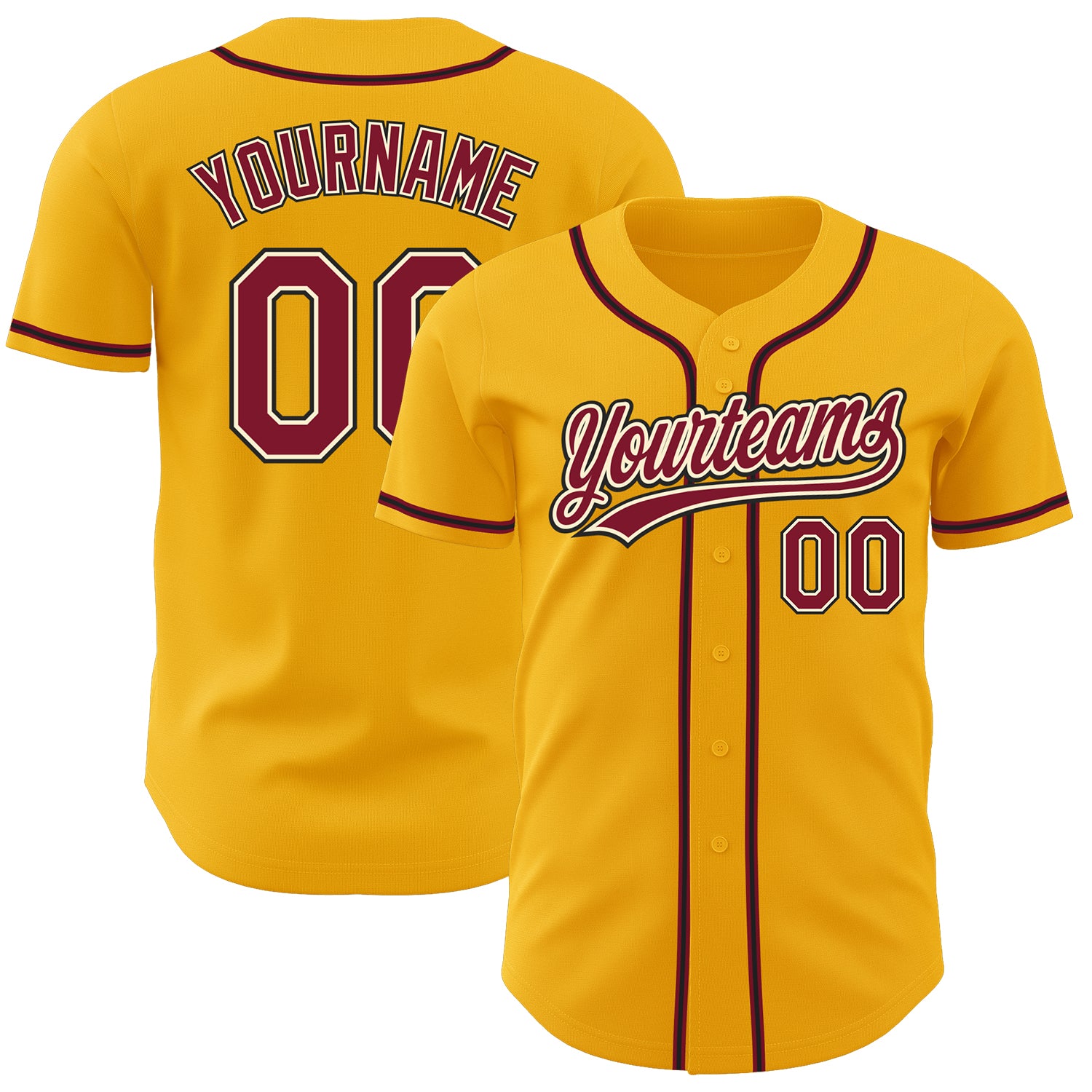 Custom Name Number Baseball Jersey - Personalized Gold Crimson Cream-Black Authentic Team Jersey Personalized Gold Crimson