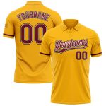 Custom Team Name Number Gold Crimson Black Golf Polo Shirt - Performance Vapor Personalized Gold Crimson Cream-Black Performance